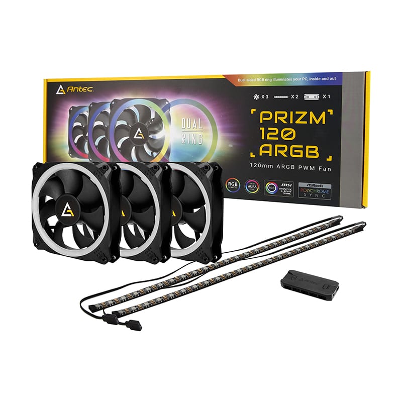 antec-prizm-120mm-argb-case-fan-3-pack-with-controller-and-2-led-strips-1-image