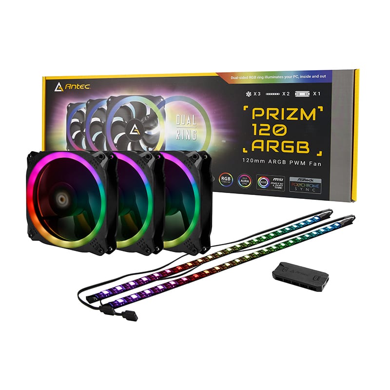 antec-prizm-120mm-argb-case-fan-3-pack-with-controller-and-2-led-strips-2-image