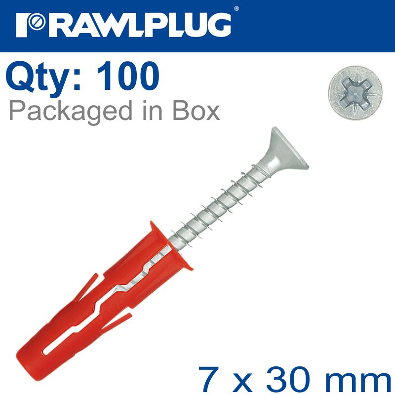 rawlplug-universal-plugs-7mm-x-30mm-+-screw-45mm-x100-box-raw-uno-07+445-1