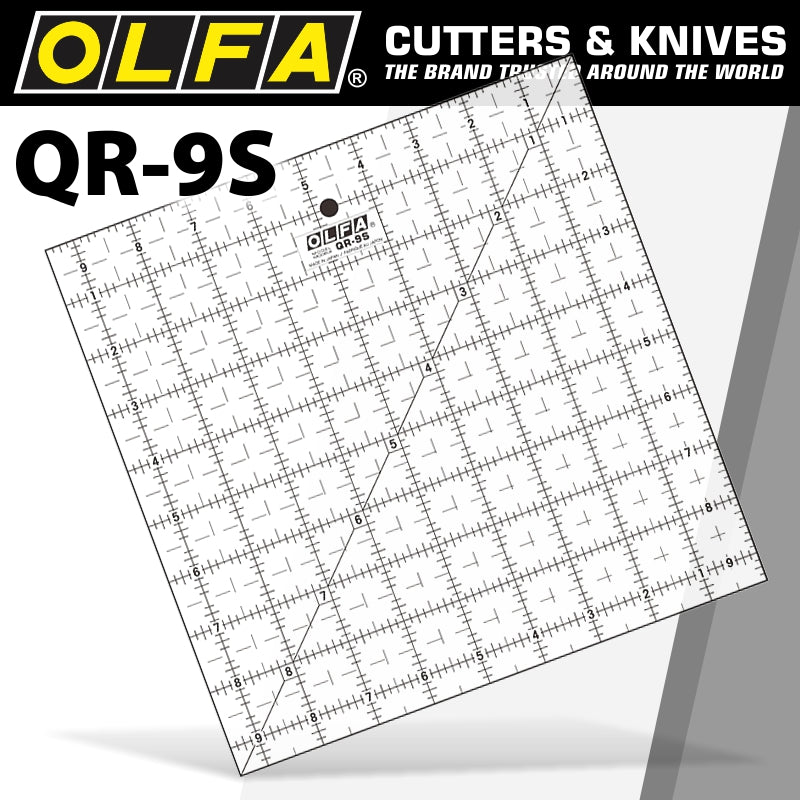 OLFA QUILT RULER 9 X 9 SQUARE WITH GRID RUL QR 9S