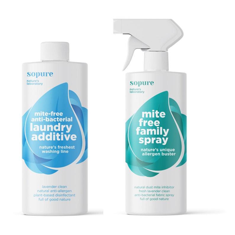 SoPure MiteFree Pack (1 x MiteFree Family Allergen Buster Spray 500ml and 1 x Anti-Bacterial Laundry Additive 1 litre) - 4aKid