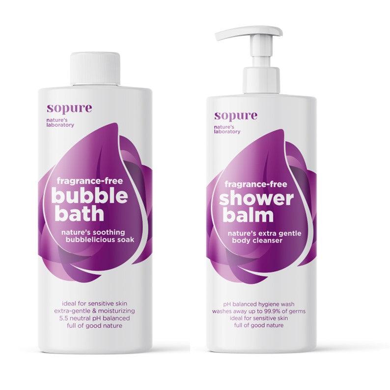 Sopure Bathtime Pack (1 x Fragrance-Free Bubble Bath 1 litre and 1 x Shower Balm 500ml) - 4aKid