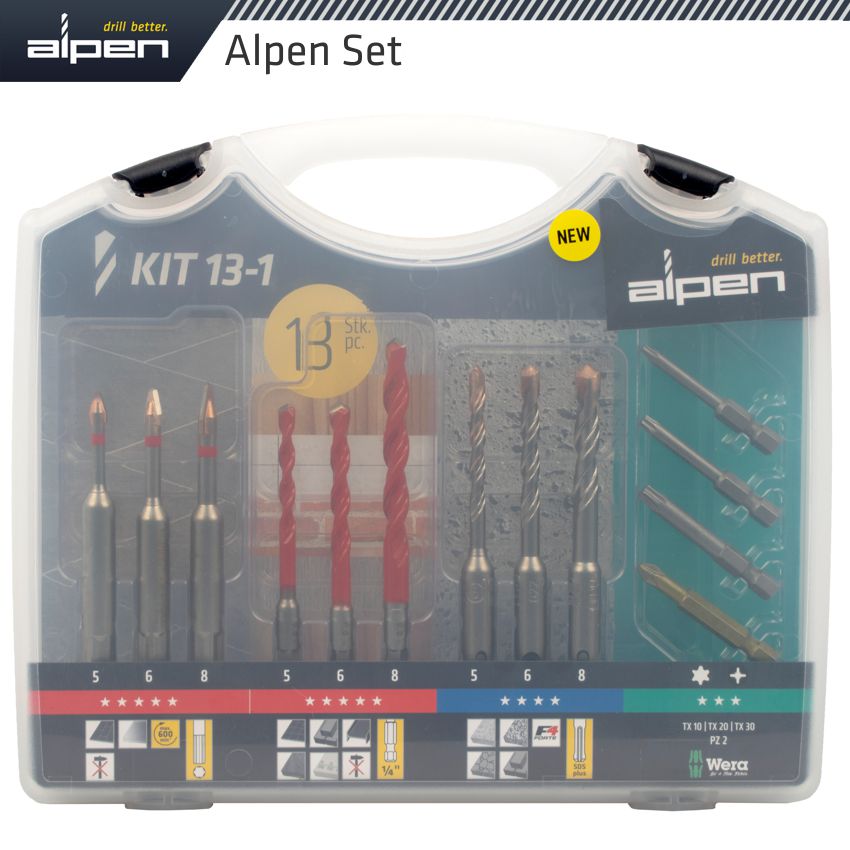 alpen-drill-screwset-kit-13-13-pcs-c-prot,multi-6-kant,sds-plus-f4-,4-bits-alp303213-4