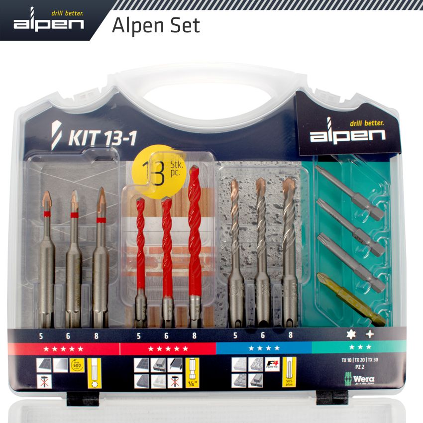 alpen-drill-screwset-kit-13-13-pcs-c-prot,multi-6-kant,sds-plus-f4-,4-bits-alp303213-5