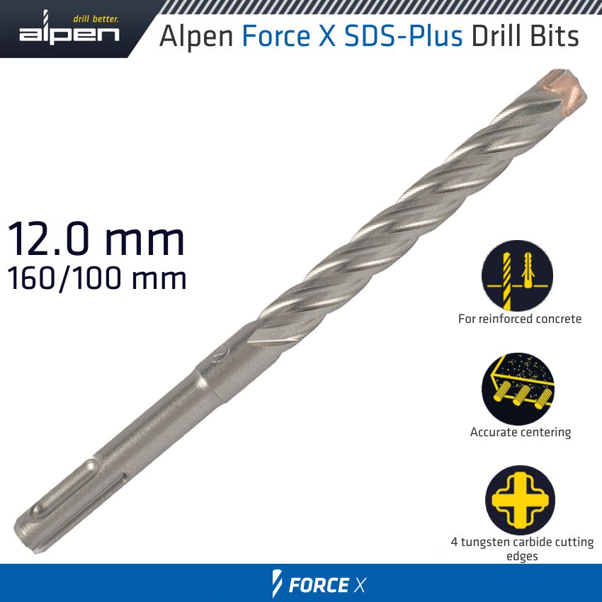 alpen-force-x-12.0-x160/100--sds-plus-drill-bit-x4-cutting-edges---bulk-alp763012-1