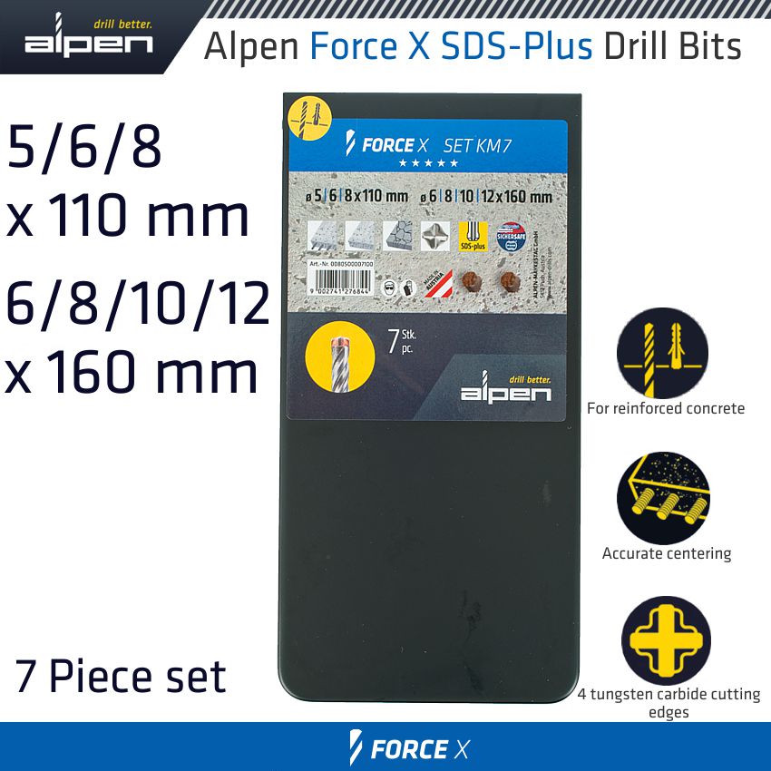 alpen-force-x-sds-plus-set-km7-7-pcs.-5.0/-6.0/-8.0-mm-x-110-and-6.0/-8.0/-1-alp805000071-1