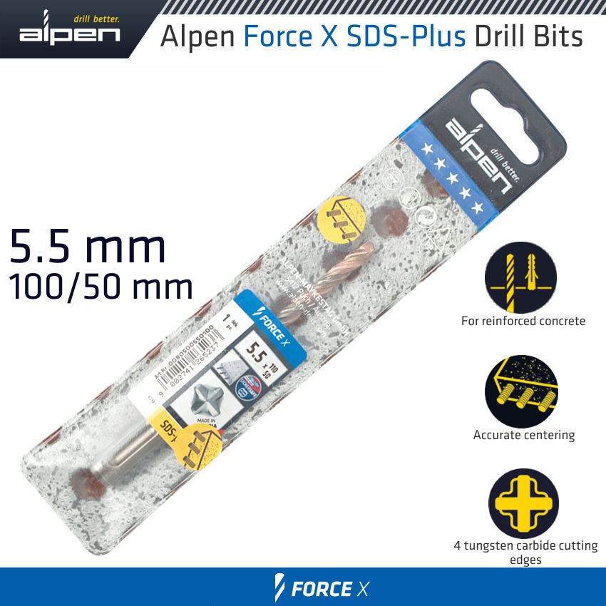 alpen-force-x-5.5-x-110/050-sds-plus-drill-bit-x4-cutting-edges-alp8050055-2