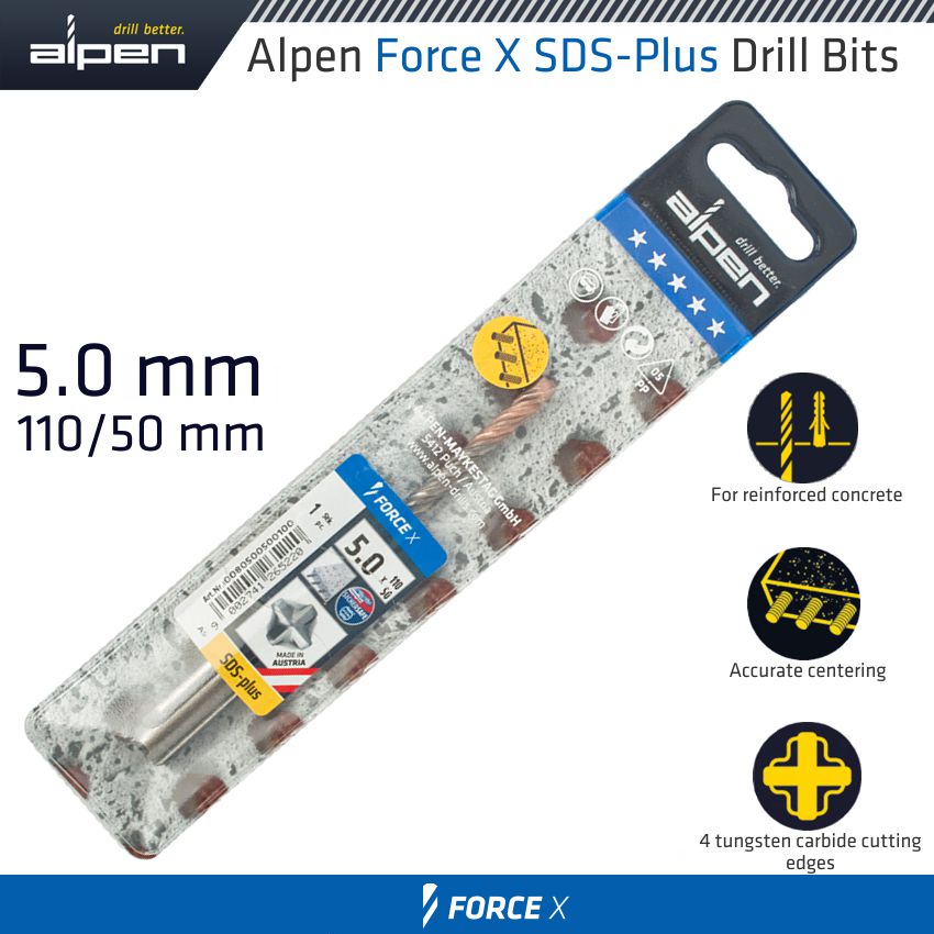 alpen-force-x-5.0-x-110/050-sds-plus-drill-bit-x4-cutting-edges-alp805005-3