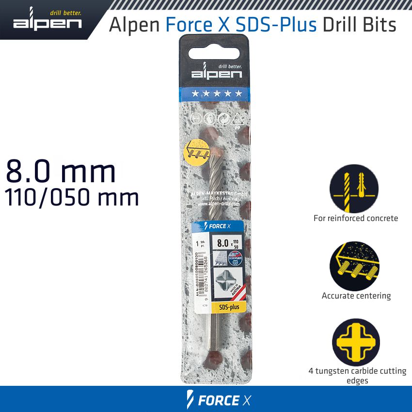 alpen-force-x-8.0-x-110/050-sds-plus-drill-bit-x4-cutting-edges-alp805008-2