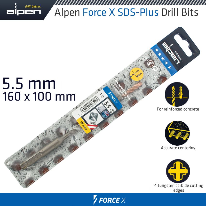 alpen-force-x-5.5-x-160/100-sds-plus-drill-bit-x4-cutting-edges-alp8150055-2