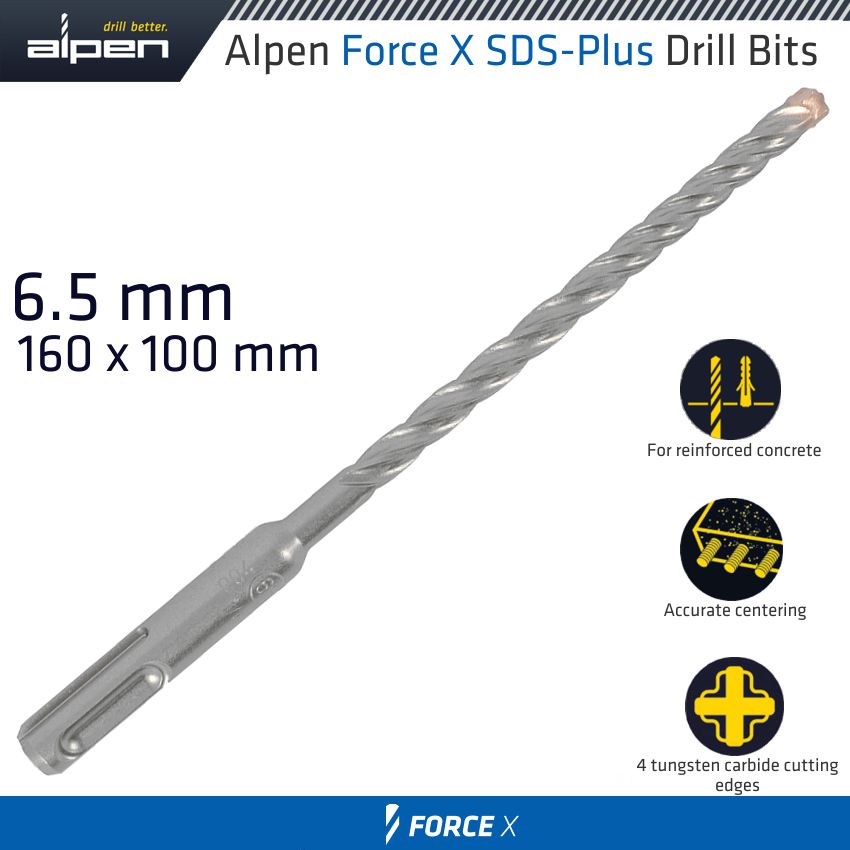 alpen-force-x-6.5-x-160/100-sds-plus-drill-bit-x4-cutting-edges-alp8150065-1