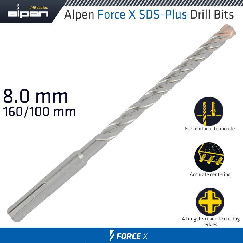 alpen-force-x-8.0-x-160/100-sds-plus-drill-bit-x4-cutting-edges-alp815008-1