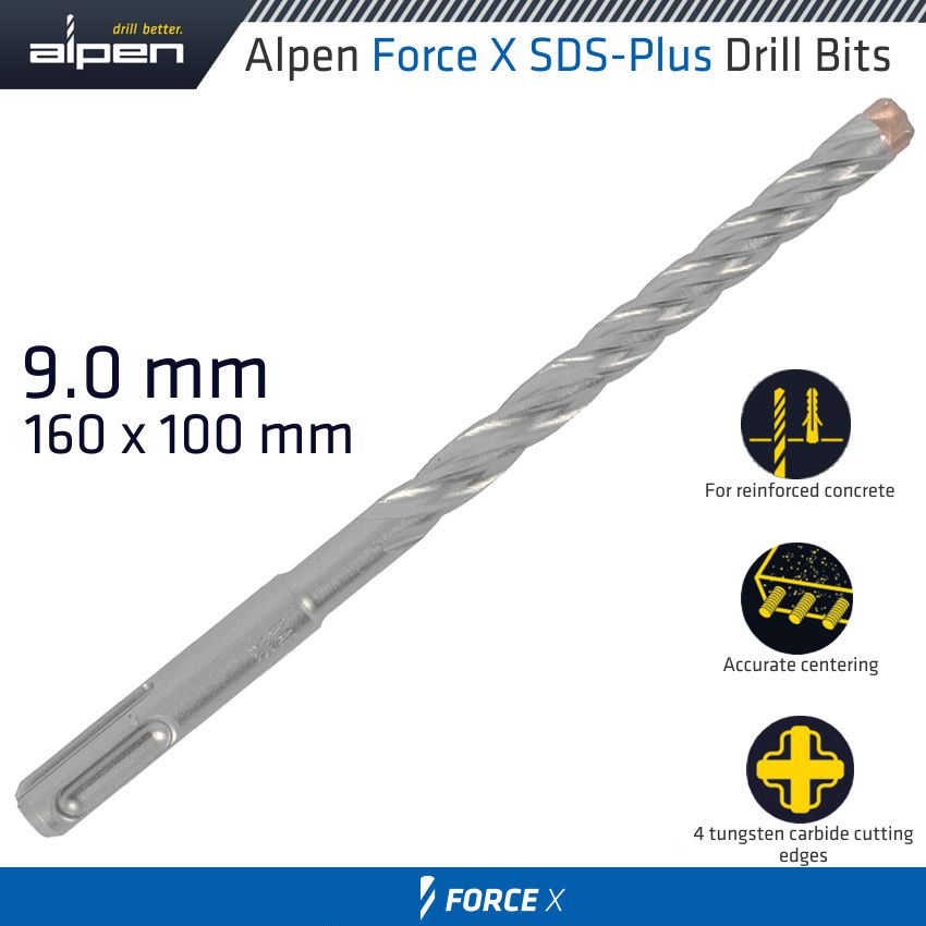 alpen-force-x-9.0-x-160/100-sds-plus-drill-bit-x4-cutting-edges-alp815009-1