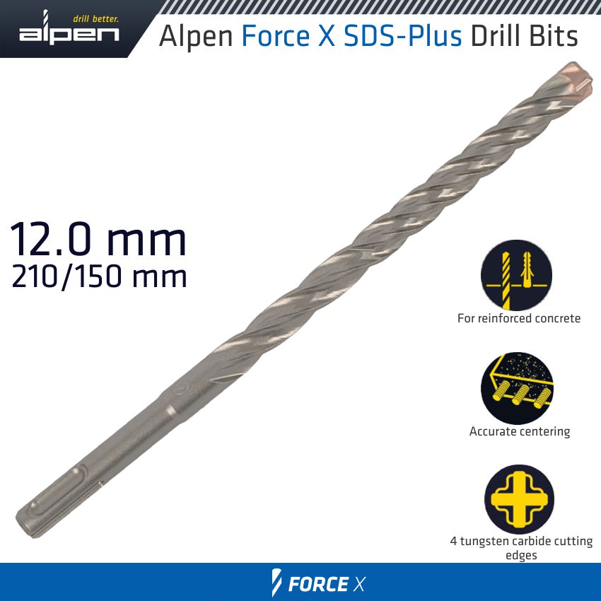 alpen-force-x-12.0-x-210/150--sds-plus-drill-bit-x4-cutting-edges-alp825012-2