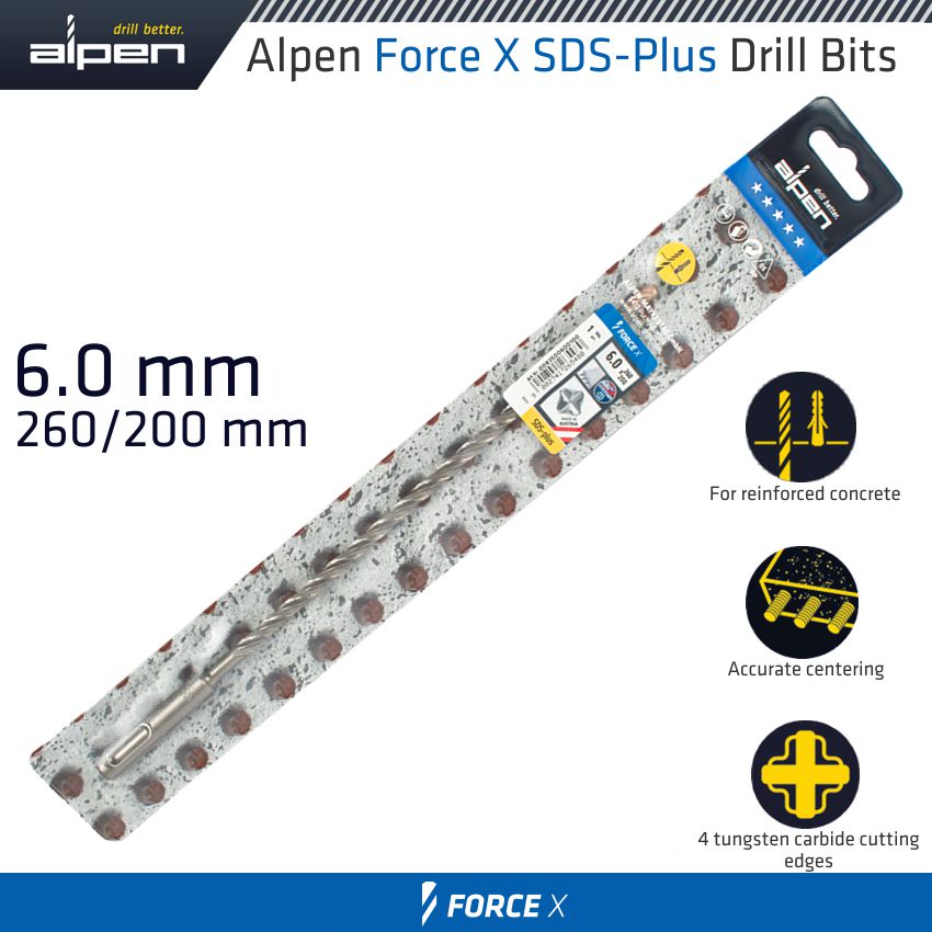 alpen-force-x-6.0-x-260/200-sds-plus-drill-bit-x4-cutting-edges-alp835006-3