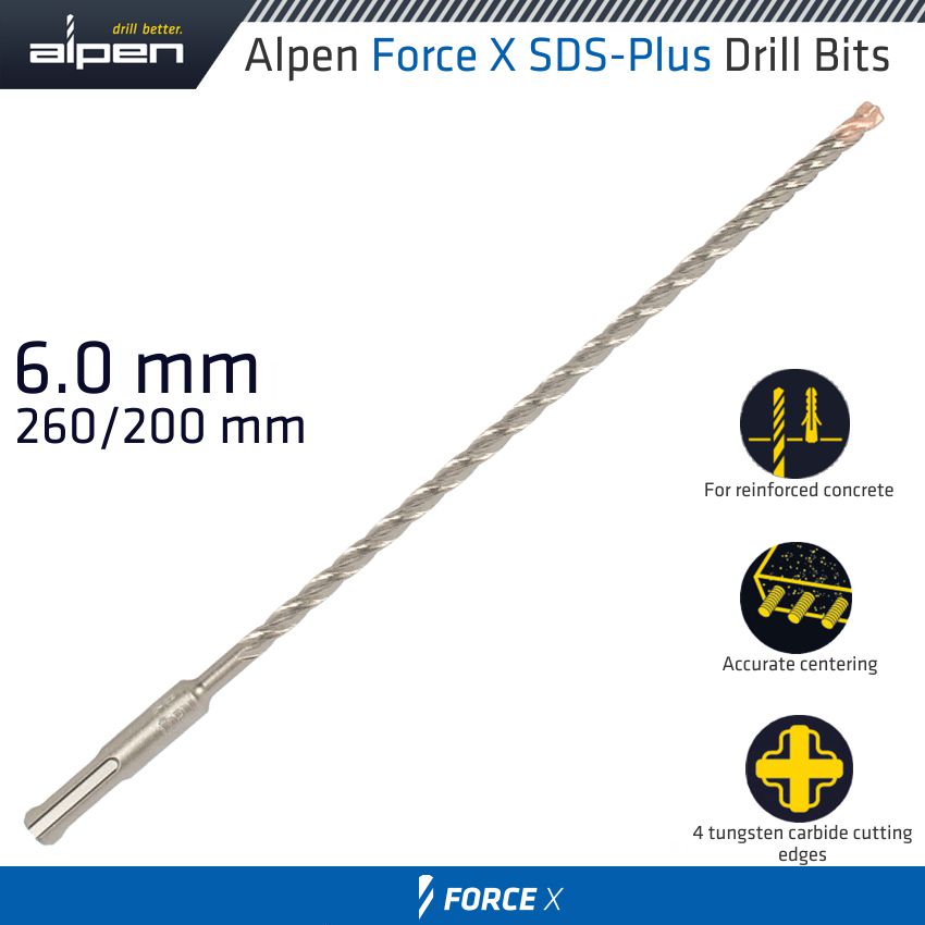 alpen-force-x-6.0-x-260/200-sds-plus-drill-bit-x4-cutting-edges-alp835006-2