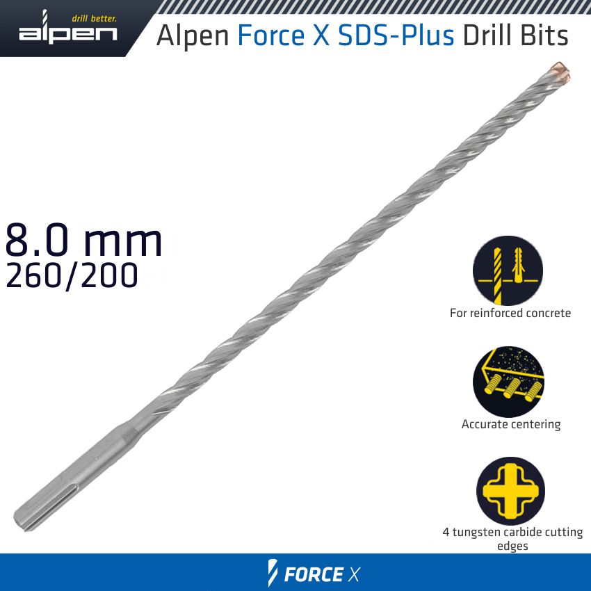 alpen-force-x-8.0-x-260/200-sds-plus-drill-bit-x4-cutting-edges-alp835008-3