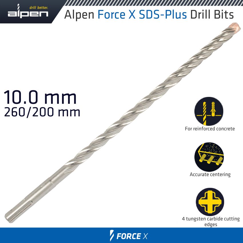 alpen-force-x-10.0-x-260/200--sds-plus-drill-bit-x4-cutting-edges-alp835010-2