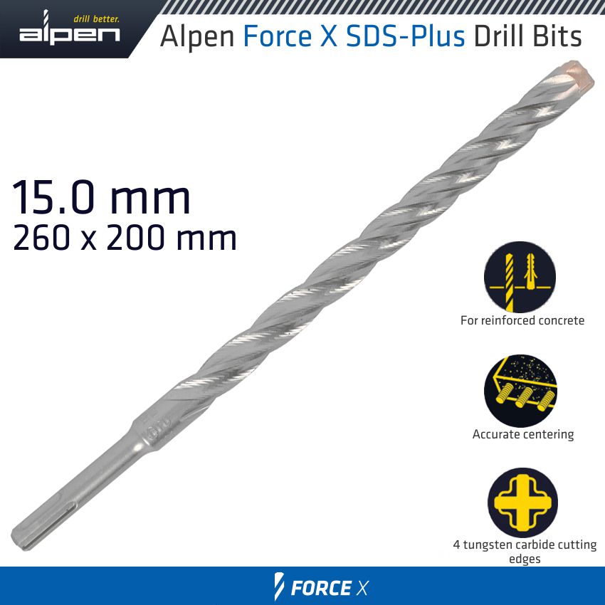 alpen-force-x-15.0-x-260/200--sds-plus-drill-bit-x4-cutting-edges-alp835015-2