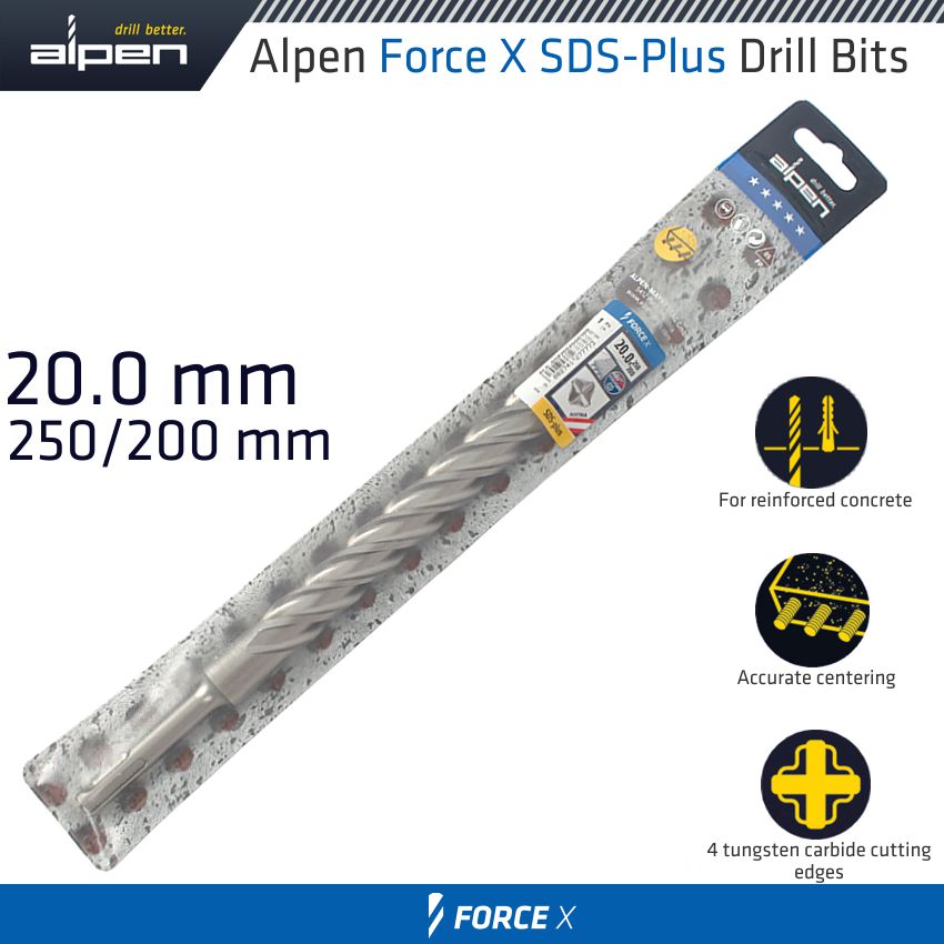 alpen-force-x-20.0-x-250/200--sds-plus-drill-bit-x4-cutting-edges-alp835020-2