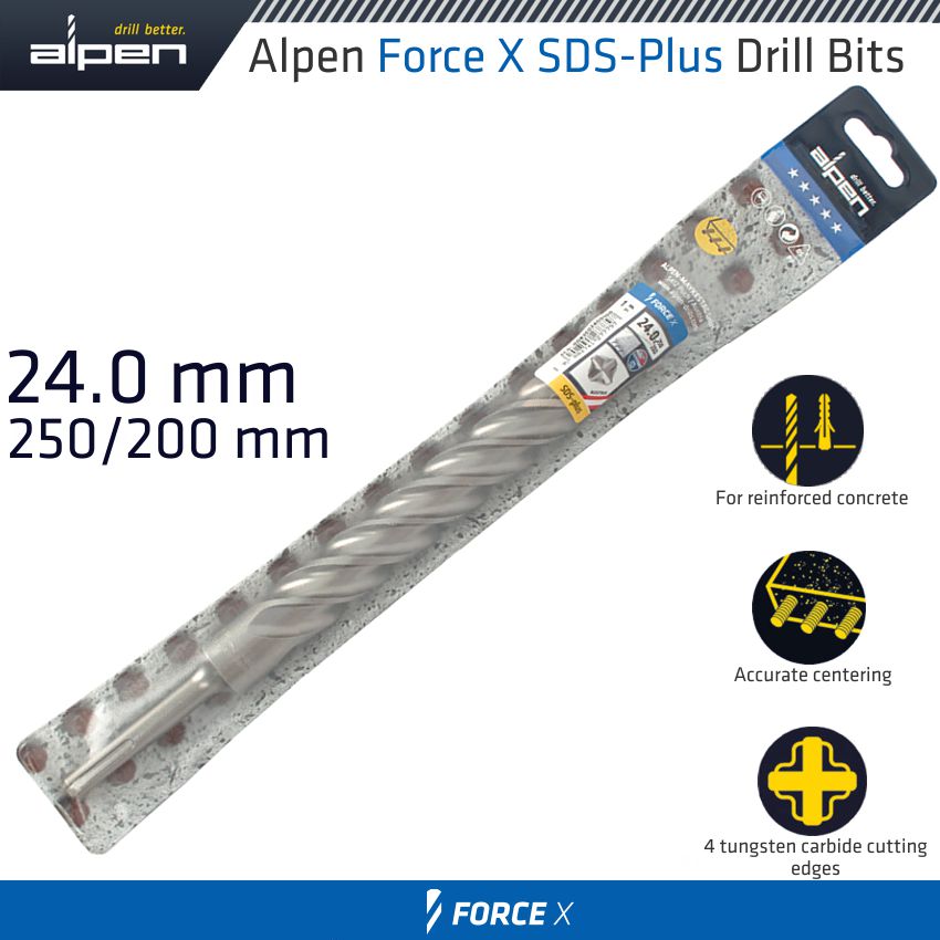 alpen-force-x-24.0-x-250/200--sds-plus-drill-bit-x4-cutting-edges-alp835024-1