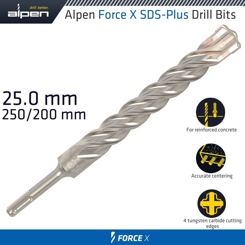 alpen-force-x-25.0-x-250/200--sds-plus-drill-bit-x4-cutting-edges-alp835025-3