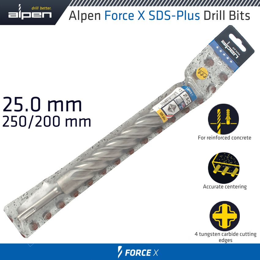 alpen-force-x-25.0-x-250/200--sds-plus-drill-bit-x4-cutting-edges-alp835025-2