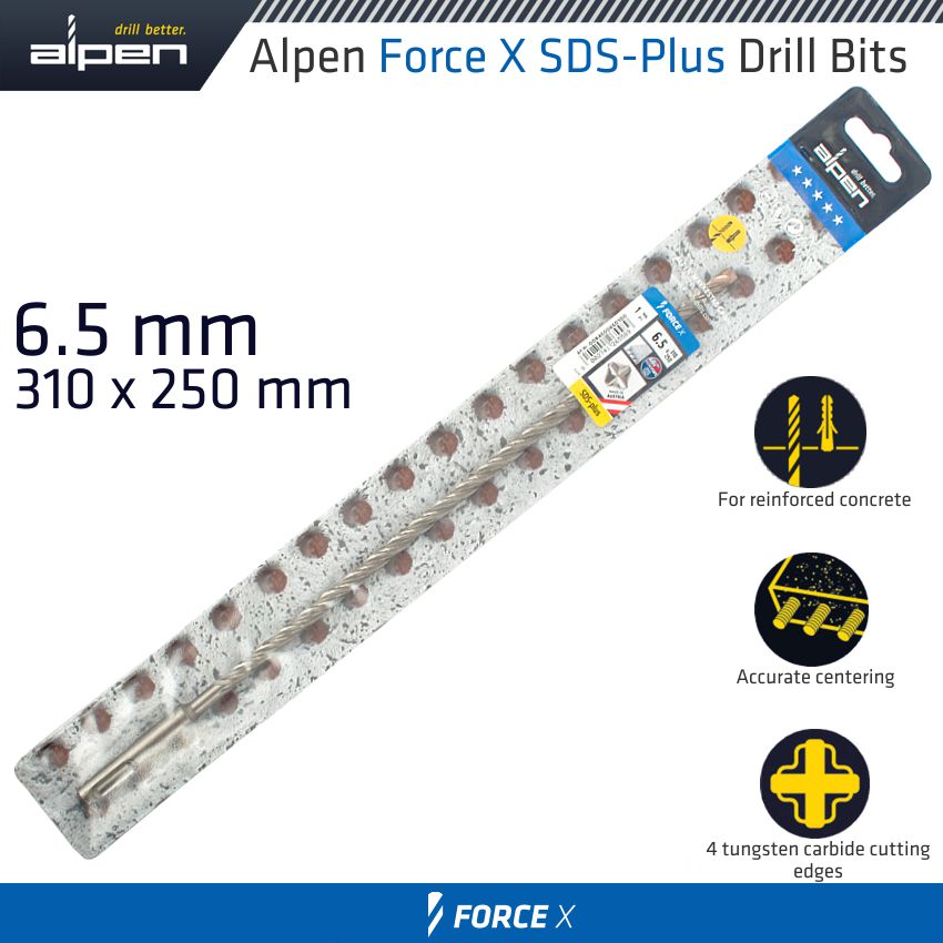 alpen-force-x-6.5-x-310/250-sds-plus-drill-bit-x4-cutting-edges-alp8450065-3