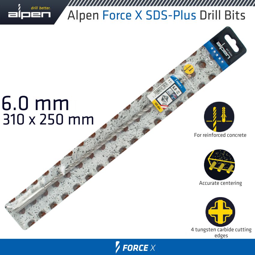 alpen-force-x-6.0-x-310/250-sds-plus-drill-bit-x4-cutting-edges-alp845006-1