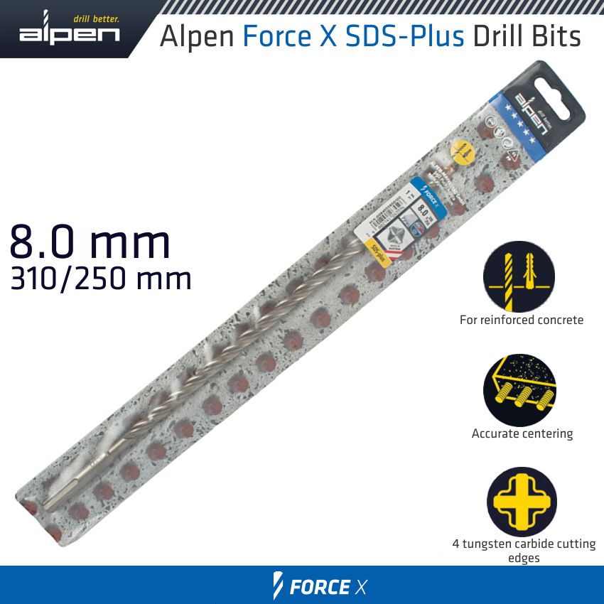 alpen-force-x-8.0-x-310/250-sds-plus-drill-bit-x4-cutting-edges-alp845008-3