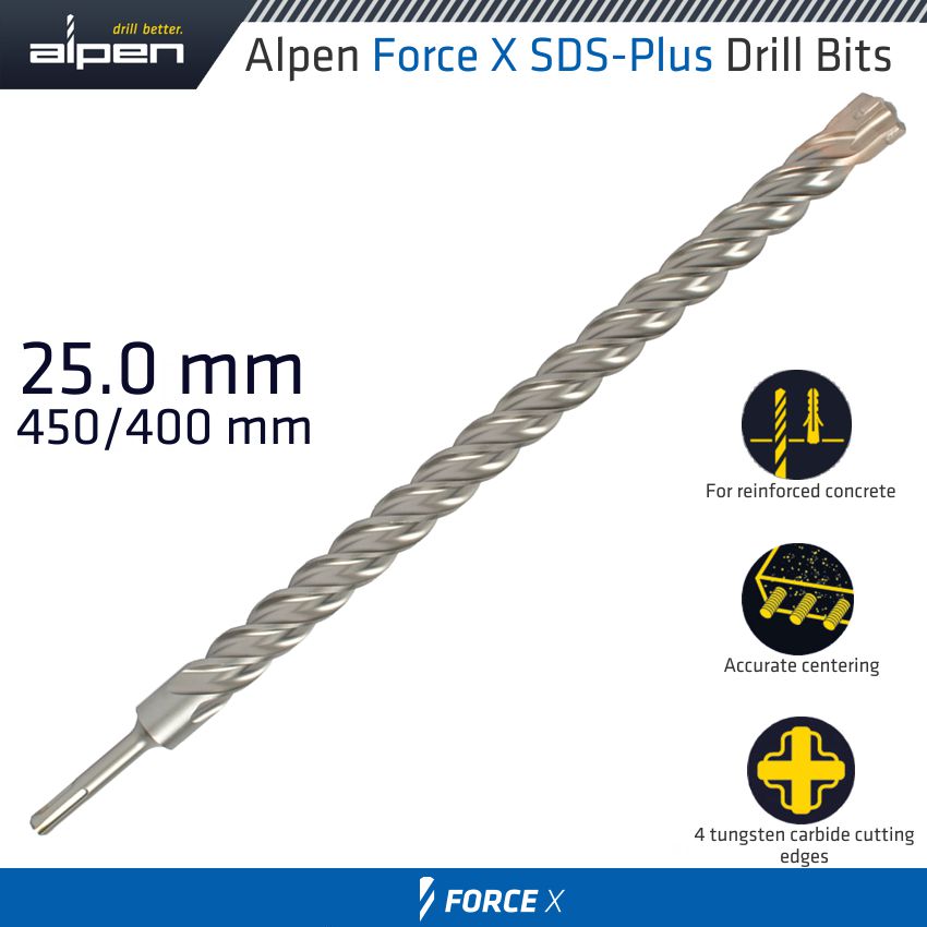 alpen-force-x-25.0-x-450/400--sds-plus-drill-bit-x4-cutting-edges-alp875025-1