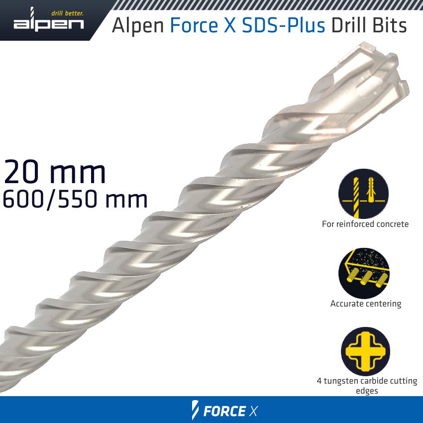 alpen-force-x-20.0-x-600/550--sds-plus-drill-bit-x4-cutting-edges-alp905020-4