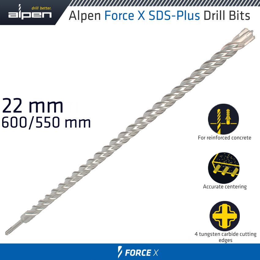 alpen-force-x-22.0-x-600/550--sds-plus-drill-bit-x4-cutting-edges-alp905022-3