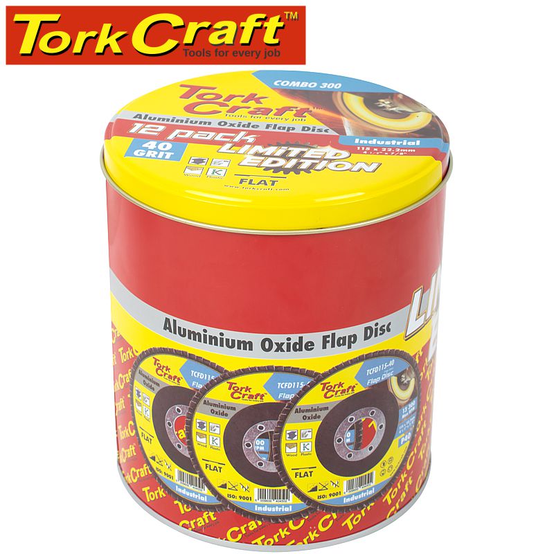 tork-craft-flap-disc-alu.-oxide-115mm-40-grit-flat-12pc-metal-tin-combo-300-3