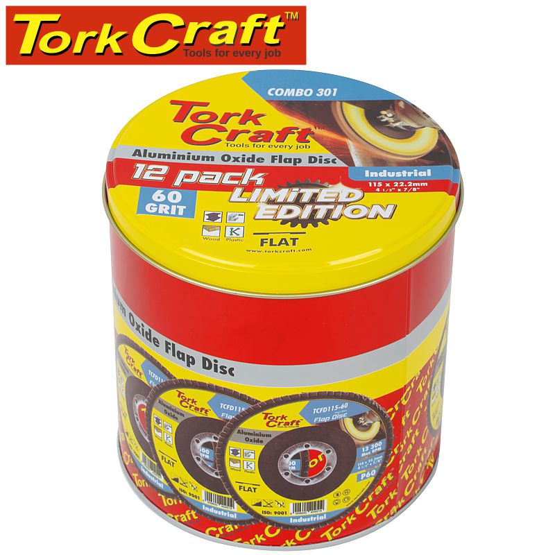 tork-craft-flap-disc-alu.-oxide-115mm-60-grit-flat-12pc-metal-tin-combo-301-3