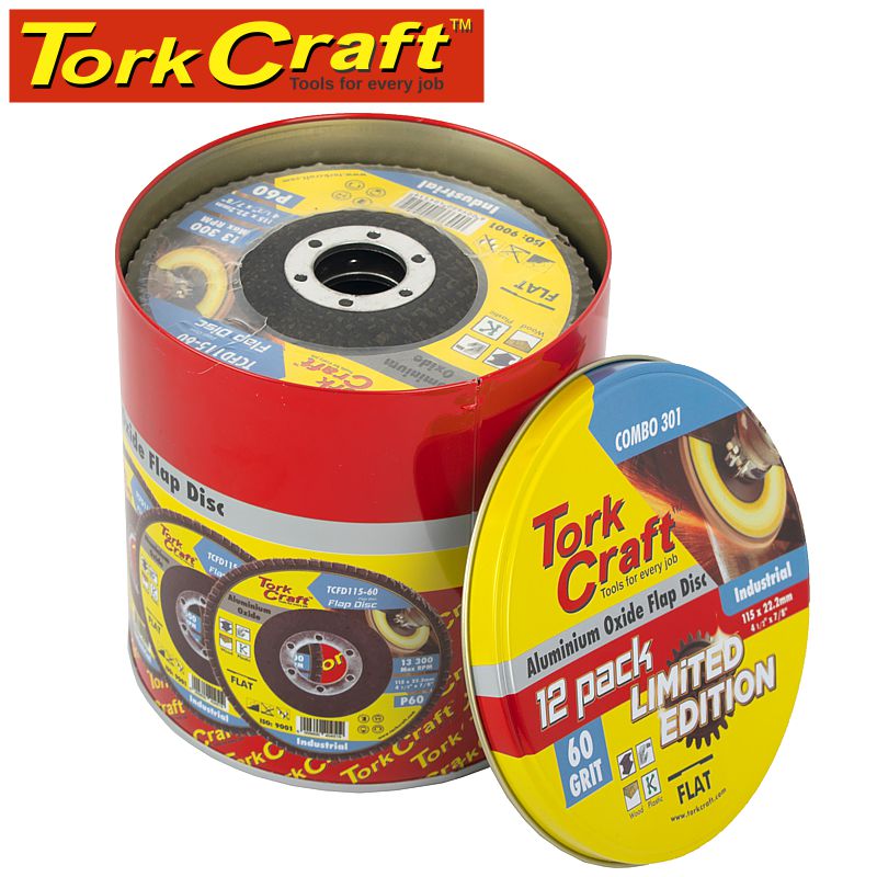 tork-craft-flap-disc-alu.-oxide-115mm-60-grit-flat-12pc-metal-tin-combo-301-4
