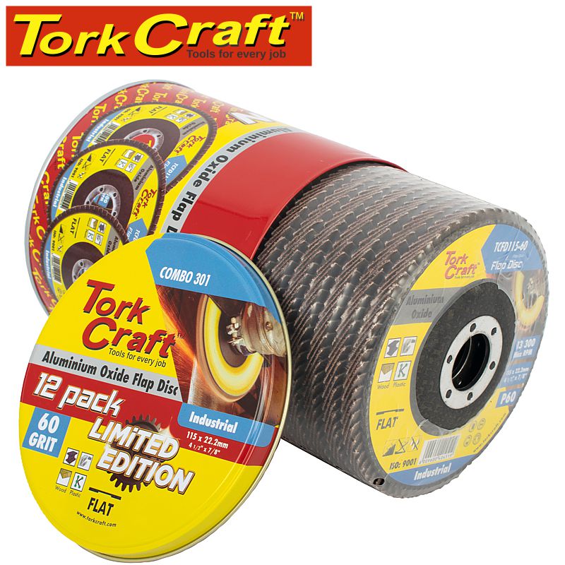 tork-craft-flap-disc-alu.-oxide-115mm-60-grit-flat-12pc-metal-tin-combo-301-2