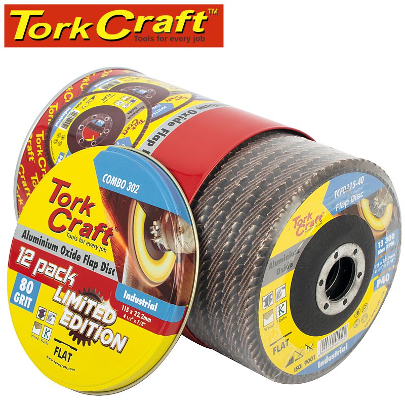 tork-craft-flap-disc-alu.-oxide-115mm-80-grit-flat-12pc-metal-tin-combo-302-2