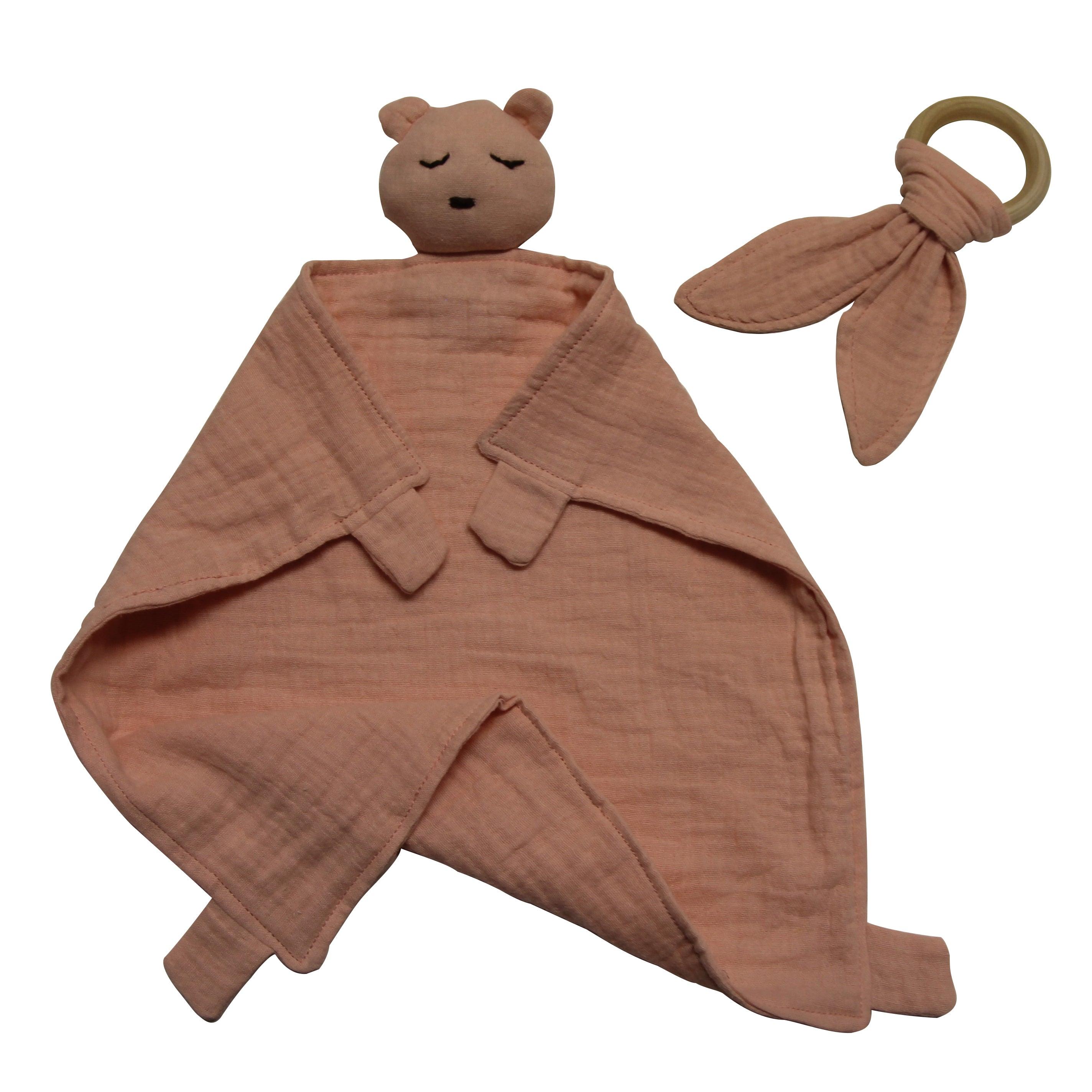 Cotton Teddy Comforter and Wooden Bunny Teether