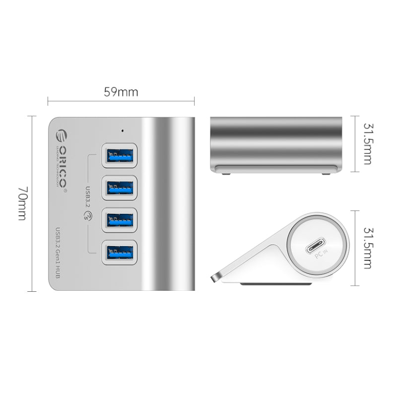 orico-aluminum-alloy-4-port-usb-hub-|-4x-usb-3.2-type-a-|-type-c-to-type-c-+-usb-a-adapter-2-image