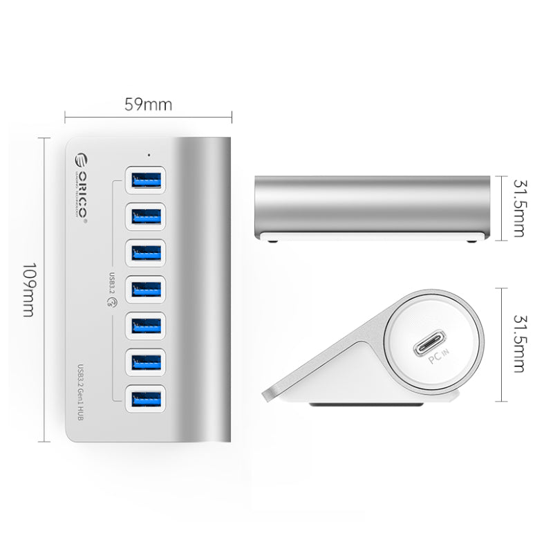 orico-aluminum-alloy-7-port-usb-hub-|-7x-usb-3.2-type-a-|-type-a-to-type-c-(90-degree-type-c-|-1m-|-2-image