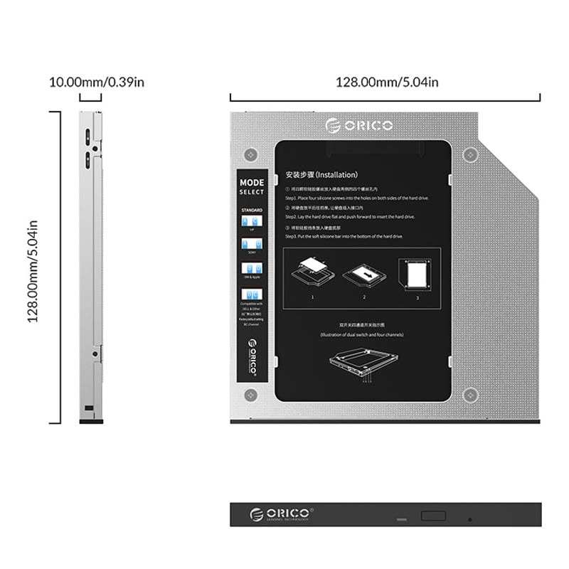 orico-9.0mm/9.2mm/9.5mm-sata3.0-optical-caddy-drive---silver-4-image