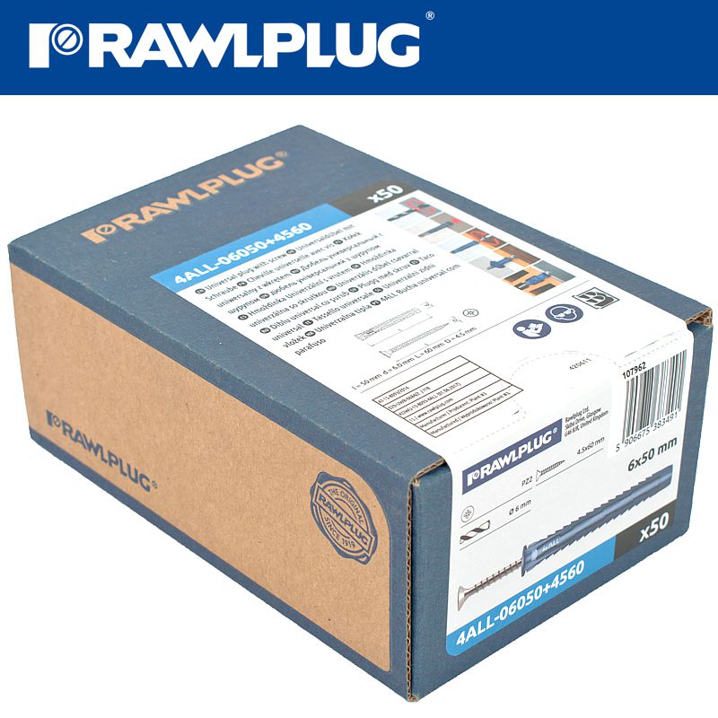 rawlplug-universal-nylon-plug+screws-6mmx50mm-x50-box-raw-4all-06050-4560-3