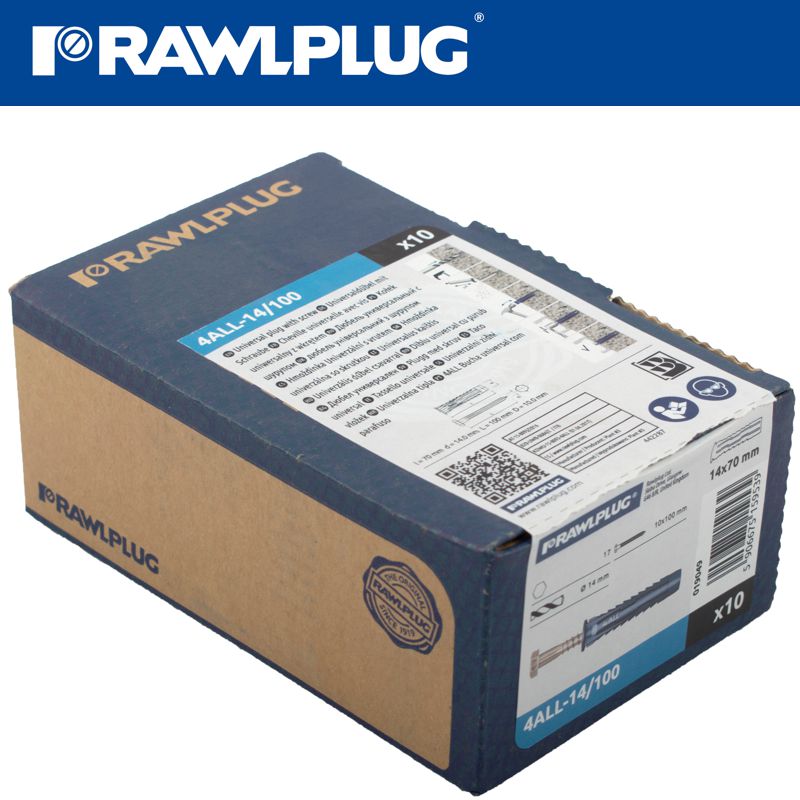 rawlplug-universal-nylon-plug+-coach-screw-14mmx70mm-[box-of-10]-10x100-screw-raw-4all-14-100-4