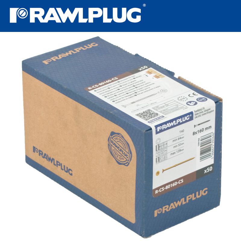 rawlplug-timber-construction-screw-8.0-x-160mm-x50-box-csk-washer-head-torx-t40-raw-r-cs-80160-cs-w-3
