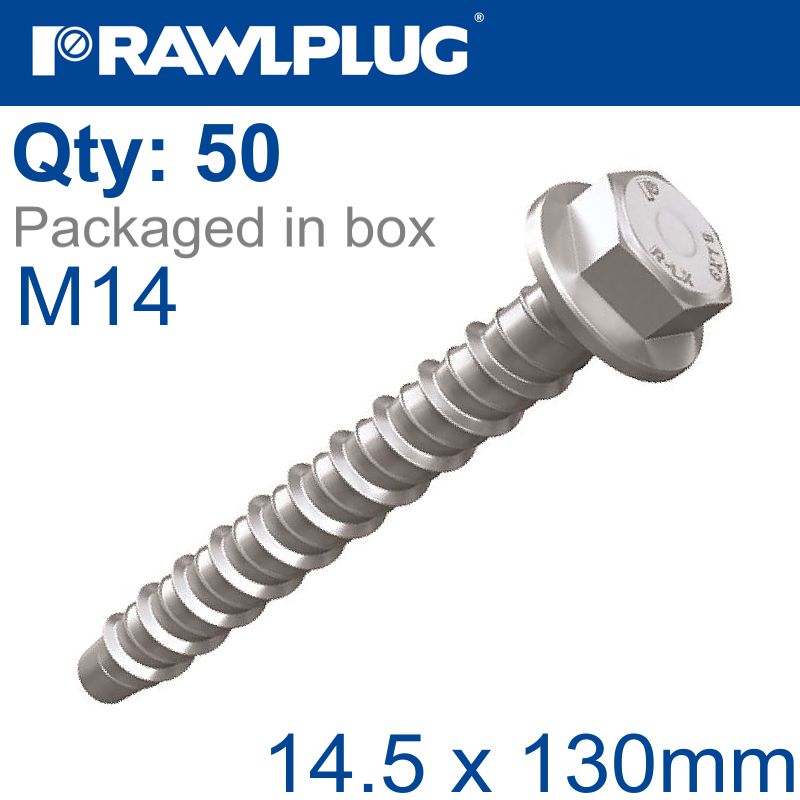 rawlplug-concrete-screw-bolt-m12-14.5x13-mm-hex-head-zinc-flake-coat-50/box-raw-r-lx-12x130-hf-zf-1