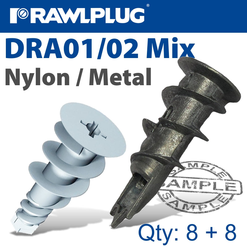 rawlplug-self-drill-drywall-fixings-mixed-bag-8:8-x6-nyl-x6-metal-raw-r-s1-dra01-02mix-1