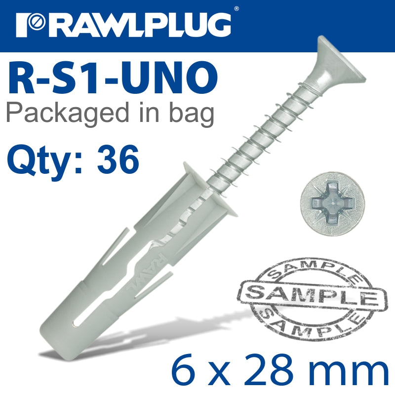 rawlplug-universal-plug-with-screw-6x28mm-36-per-bag-raw-r-s1-uno-06+36-1
