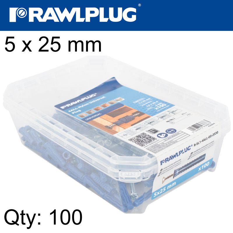 rawlplug-universal-plug-4all-5-x-25mm-with-screw-100-psc-per-tub-raw-r-sl1-4all-05+3530-3