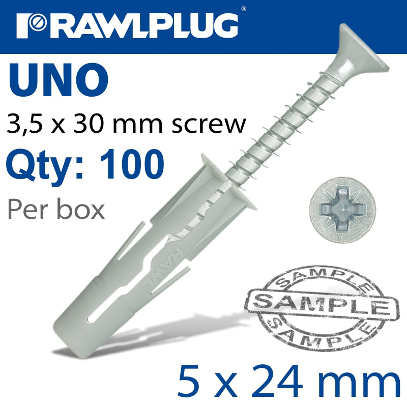 rawlplug-universal-plug-5mm-x-24mm-+-screw-30mm-x100-box-raw-uno-05+330-1